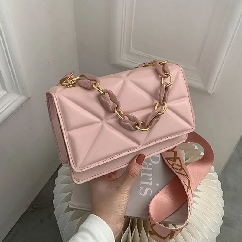 Bolsa de Ombro Feminina com Corrente e Detalhes em Pedra – Bolsa Rosa de PU, Shopper e Clutch para o Inverno"