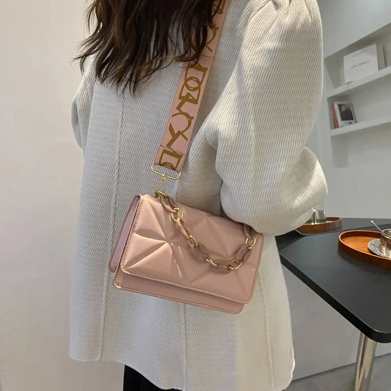 Bolsa de Ombro Feminina com Corrente e Detalhes em Pedra – Bolsa Rosa de PU, Shopper e Clutch para o Inverno"