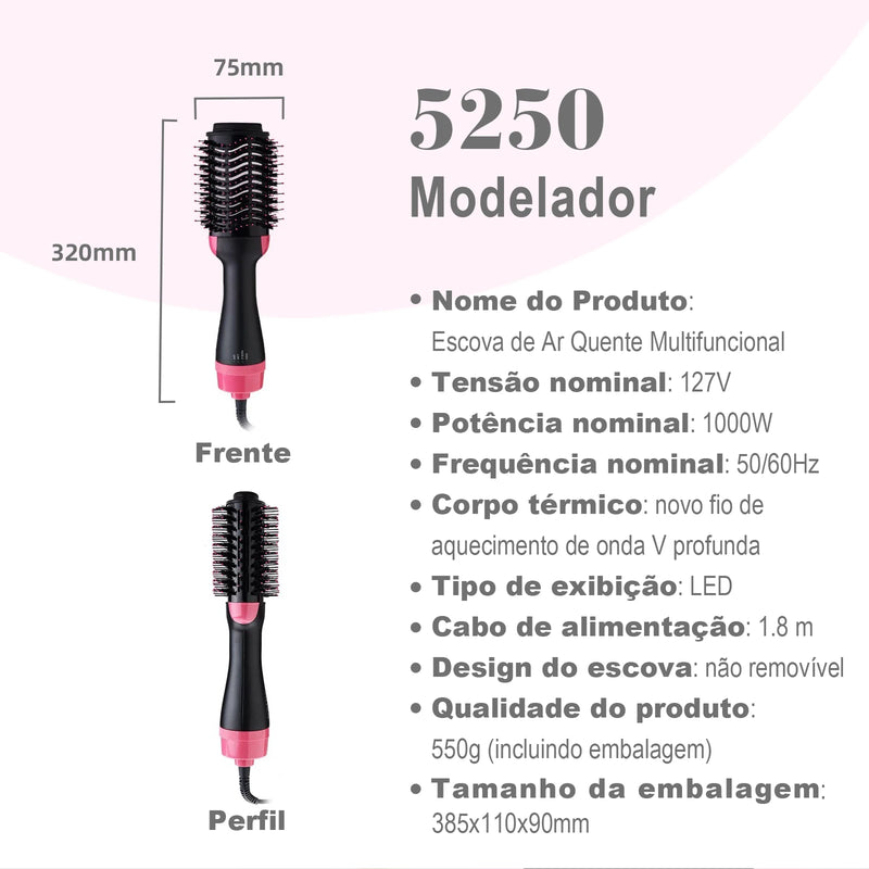 "Escova Secadora 3 em 1: Alisadora, Modeladora e Profissional – 1000W, Tecnologia Íon para Cabelos Perfeitos!