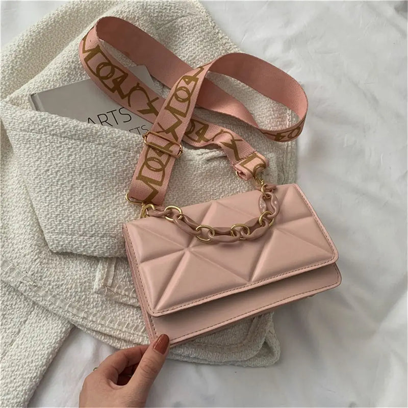 Bolsa de Ombro Feminina com Corrente e Detalhes em Pedra – Bolsa Rosa de PU, Shopper e Clutch para o Inverno"