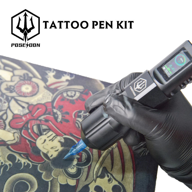 Kit de Tatuagem POSEIDON - Máquina de Tatuagem Wireless + Fonte de Energia + Caneta para Maquiagem Permanente - Tudo em Um para Profissionais