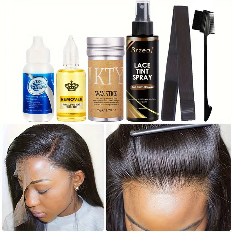 Cola Impermeável para Peruca Frontal + Spray Tint + Elastic Band - Kit Completo 38ml para Fixação Perfeita e Acabamento Profissional!